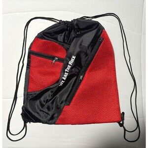 Drawstring Bag "We Are The Rock" Red Mesh Panels And Zippered Pocket